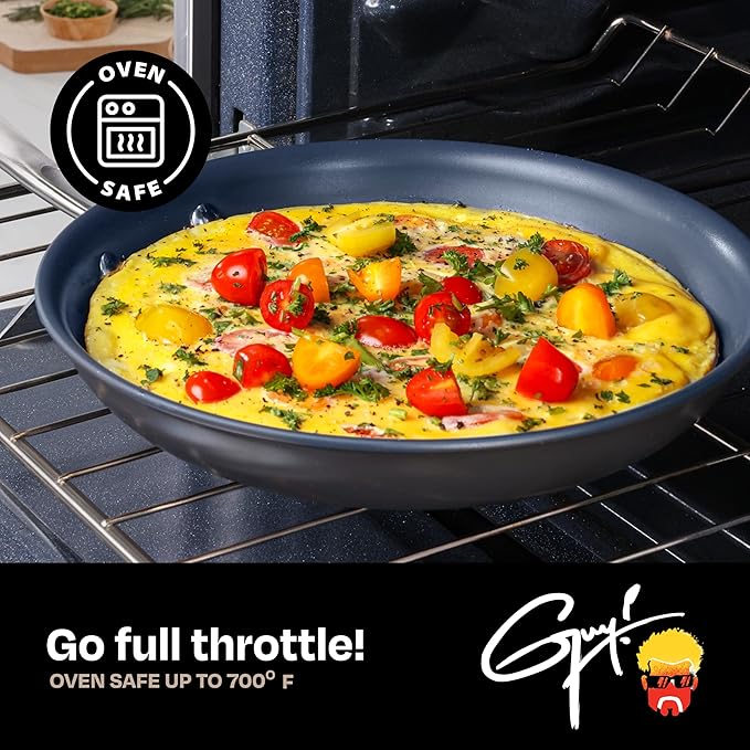 Guy Fieri's Flavortown Laser Titanium 12??Fry Pan with Lid - Non-stick Cookware Without PFAS, PTFE, or PFOA, 3x More Durable, Dishwasher Safe, Oven Safe