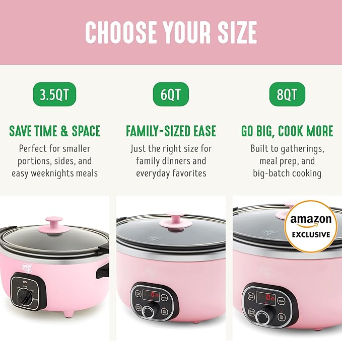 GreenLife 3.5QT Slow Cooker, PFAS-Free Non-Toxic Ceramic Nonstick Removable Interior Bowl, Programmable, Keep Warm, Stovetop & Oven Safe Pot, Dishwasher Safe Crock & Glass Lid, Pink