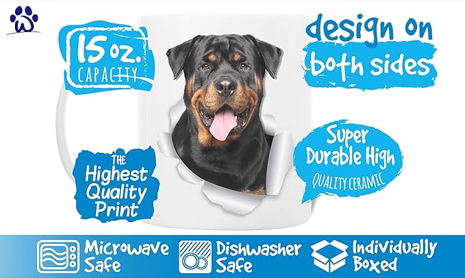 Smiling Rottweiler Coffee Mug - Ceramic Dog Coffee Mug - Perfect Rottweiler Gifts for Dog Lovers - Cute Rottweiler Home Decor for Rottie Mom - Great Birthday or Christmas Surprise for Dog Owner (15oz)