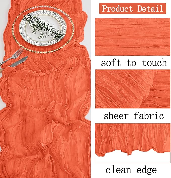 8 Pack Orange Cheesecloth Table Runner 20 x 120 inch Gauze Table Runners 10 FT Long,Semi Sheer Cheese Cloth Fabric Table Runner Bulk for Wedding,Party,Baby Shower,Bridal Shower Decoration