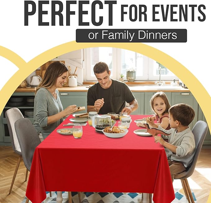 Exquisite 66% Thicker Premium Plastic Table Cloth Rectangle Table Cover 0.5 Mil 24 Pack Red Table Cloth 54 Inch x 108 Inch Disposable Tablecloth Won't Tear Easily Like Cheap Thin Brands