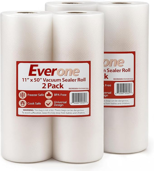 Vacuum Sealer Bags Roll ??11 in x 50 ft (4 Rolls, 200 ft Total) ??BPA Free, Heavy Duty, Boil Safe, Embossed Food Storage Bags for Sous Vide, Meal Prep