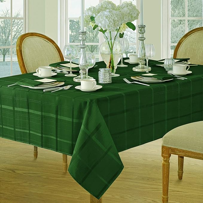 Newbridge Set of 4 Square Fabric Napkins, Elegance Plaid, 100% Polyester, No Iron Soil Resistant Dining Room, Party and Banquet Napkins, Solid Textured, Hunter Green