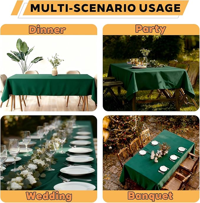 TWINPRET Rectangle Tablecloth 60 x 102 Inch, Green Waterproof Washable Polyester Table Cloth - Stain & Oil Resistant Rectangular Table Cover for Banquet & Party (Fits 6 Foot Tables) [2 Pack]