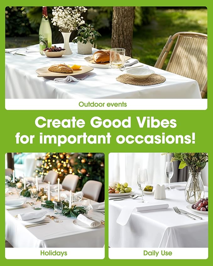 Pureegg Plastic Table Cloth Disposable 12 Pack, 54 x 108 Inch Table Cloths, Party, Picnic, Wedding, Decorative Tablecloths, Rectangle, White Plastic Cover, Leakproof & Sturdy, White