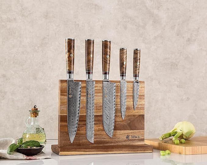 Wakoli Damascus Chef Knife Set with Magnetic Block ??5-Piece Professional Kitchen Knife Block Set, Genuine 67-Layer Damascus Steel Blades with VG10 Core & Ergonomic Sycamore Wood Handles