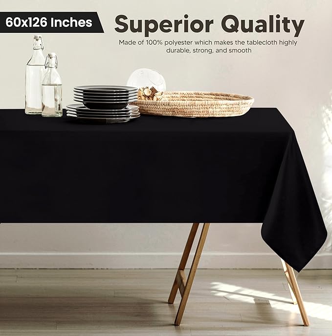 Utopia Kitchen Rectangle Table Cloth 2 Pack(60x126 Inches, Black), Tablecloth Machine Washable, Polyester Table Cover for Dining, Buffet Parties, Picnics, Events, Weddings and Restaurants