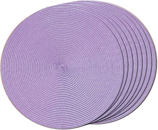 FunWheat Round Braided Placemats Set of 8 Table Mats for Dining Tables Woven Washable Non-Slip Place mats 15 inch(Lavender Purple,8pcs)