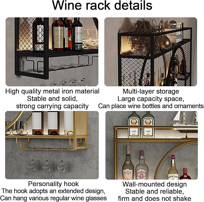 Wine Rack Wall Mounted,Wine Glass Rack,Bar Unit Floating Shelves,Bar Bottle Display Shelf Wine Cups Hanging Holder,Modern Bar Shelves For Liquor Bottles,Wall Wine Racks,For Kitchen Living Room ( Size