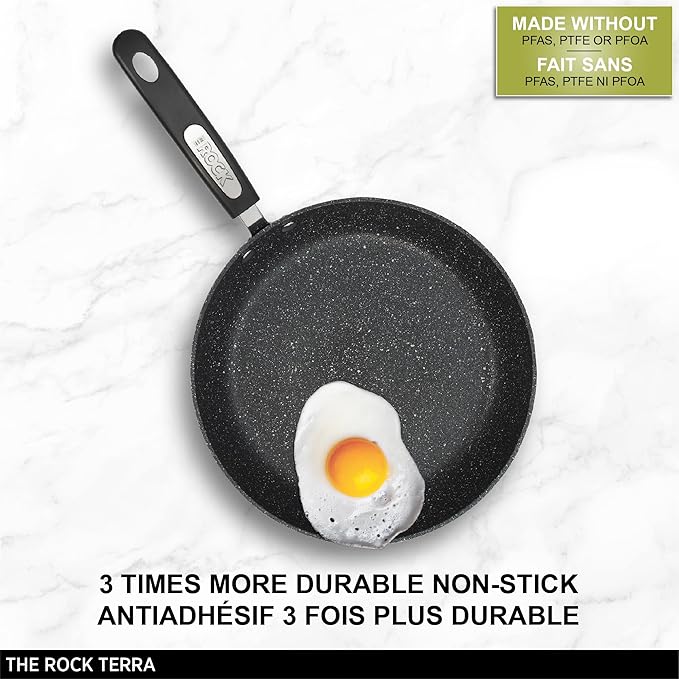 Starfrit The Rock Terra 26cm (10'') Ceramic Non-Stick Fry Pan - Thick Aluminum Base - PFAS Free - Easy to Clean - Black Marble