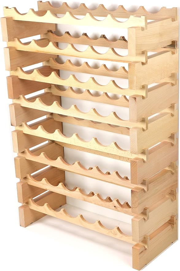 Modular Wine Rack Pine Wood 24-72 Bottle Capacity Storage 6 Bottles Across up to 12 Rows Stackable Newest Improved Model (48 Bottles - 8 Rows)
