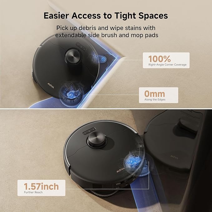 Mova P50 Pro Ultra Robot Vacuum and Mop, 19,000Pa Suction with Anti-Tangle Brush, Removable & Liftable Mop for Carpet & Floor, 167??Mop & Washboard Self Drying & Cleaning, Auto Empty & Refill, Black