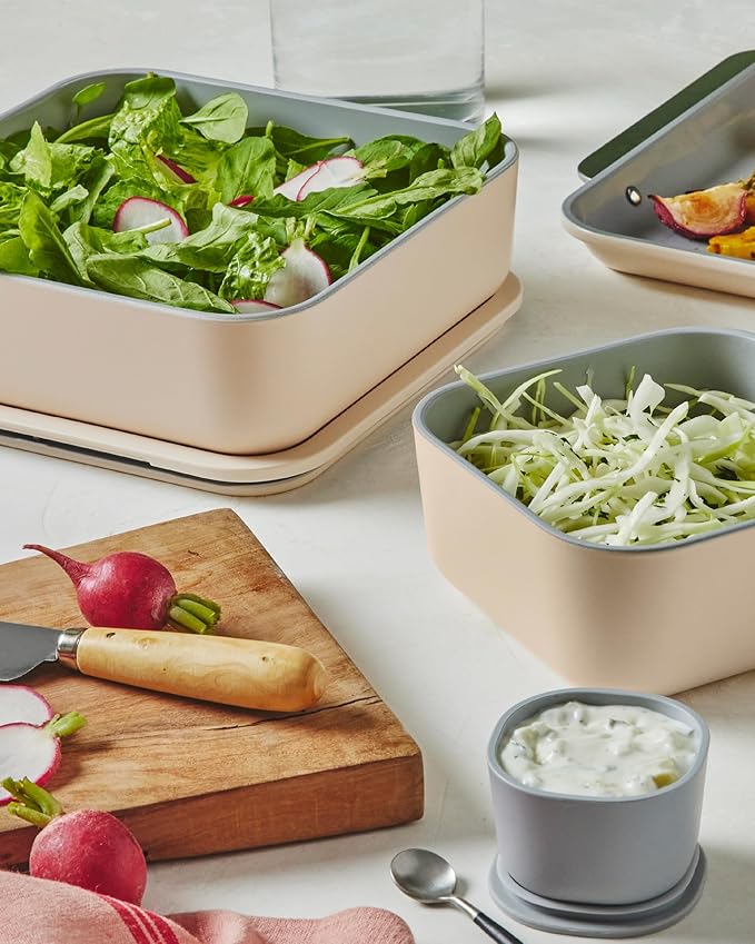 Caraway 3pc Glass Food Storage Set ??10 Cup, 6.6 Cup, & 4.4 Cup Food Containers - Ceramic Coated - Non Toxic Non Stick Lunch Box with Glass Lids - Dishwasher, Oven, & Microwave Safe - Navy
