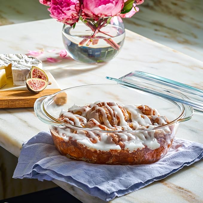 Le'raze 6-Piece Glass Tureen Dishes for Oven - Durable Borosilicate Glass Bakeware Set with Lids, Microwave Safe, Versatile Round Covered Baking Dishes. Clear Lead-Free Casserole Cookware.