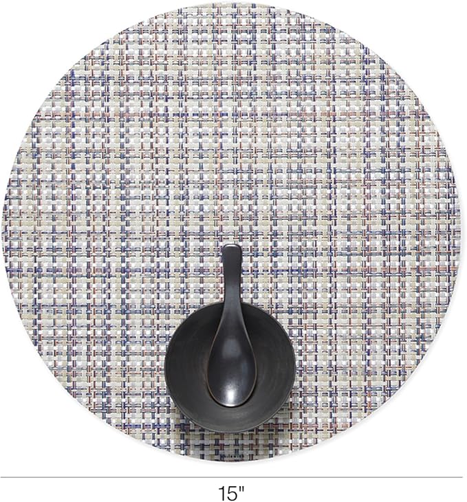 Chilewich Basketweave Placemats in Bon Bon - Set of 4 - Easy Care Woven Tabletop Textiles - Indoor/Outdoor - 15" Round