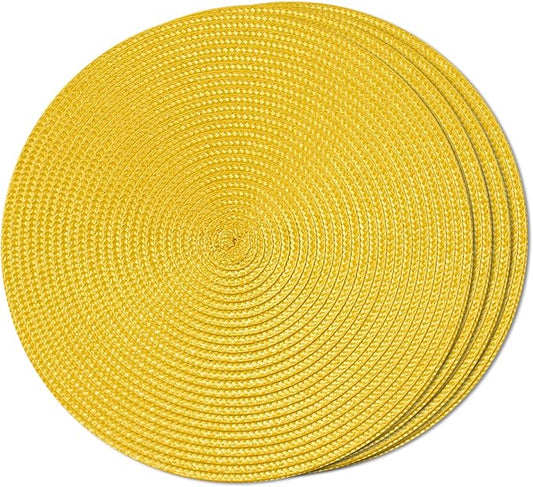 FunWheat Round Braided Placemats Set of 4 Place Mats for Dining Tables Woven Washable Non-Slip Table mats Small 13 inch(S Yellow, 4pcs)