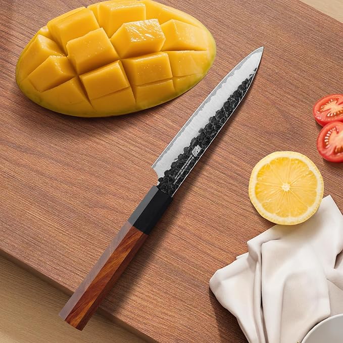 FINDKING Dynasty Series Kitchen Utility Knife, Multi-Purpose Japanese Paring Knife, 9Cr18MoV High Carbon Steel Blade, African Rosewood Octagonal Handle, Small, for Fruits Vegetables, 5 Inches