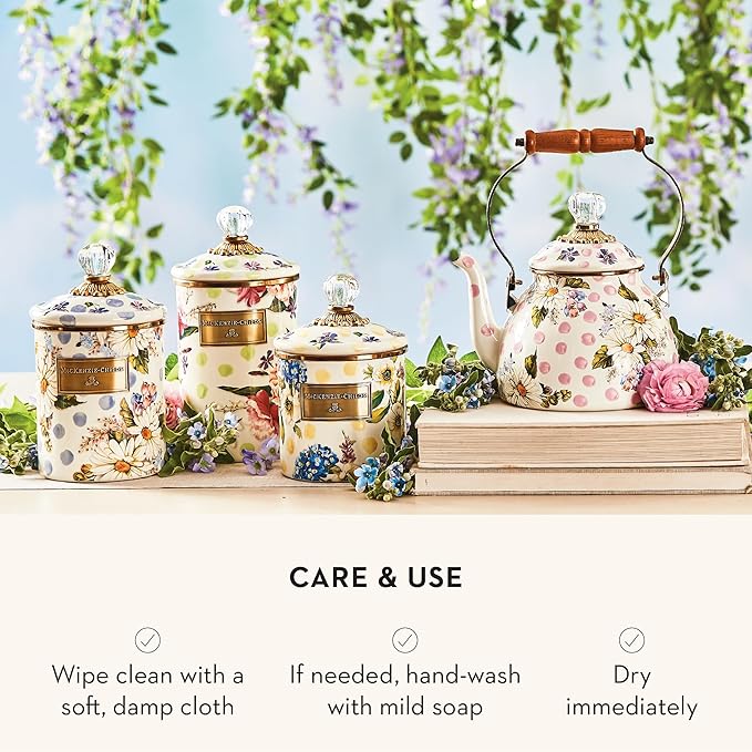 MACKENZIE-CHILDS Wildflowers Enamel Canister, Floral Kitchen Storage Container with Lid, Small