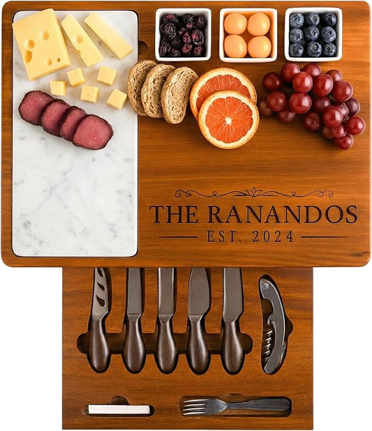 Personalized Charcuterie Board Set with Stainless Steel Knives ??Wedding, Bridal Shower, Anniversary, Engagement, Christmas, Perfect Housewarming Gift for Couples, Custom Gifts