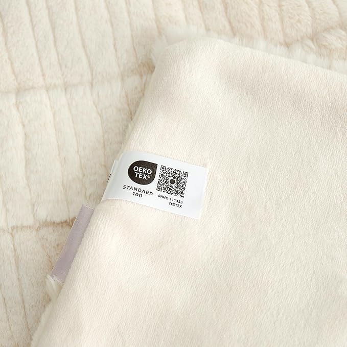 Am챕lie Home Luxury Striped Faux Fur Throw Blanket for Couch, Soft Cozy Fuzzy Fluffy Soft Plush Blankets Sofa Chair Gift Blankets for Women, 55"x70", Ivory