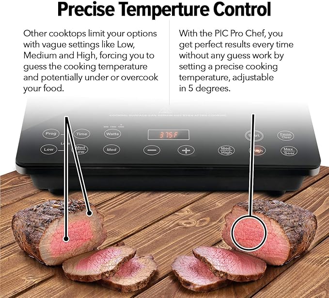 Nuwave Pro Chef Induction Cooktop, NSF-Certified, Commercial-Grade, Portable, Powerful 1800W, Large 8??Heating Coil, 94 Temp Settings 100째F - 575째F in 5째F, Shatter-Proof Ceramic Glass Surface