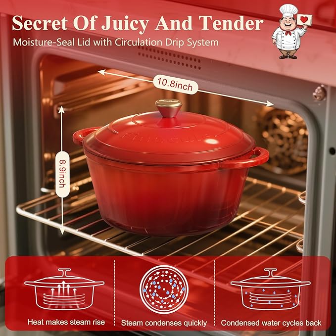 5QT Enameled Cast Iron Dutch Oven for Bread Baking, Sourdough Bread Making Supplies Tools Starter Kit, Dutch Oven Pot with Lid, Banneton Bread Proofing Basket and Scoring Lame, Red Christmas Gifts Idea