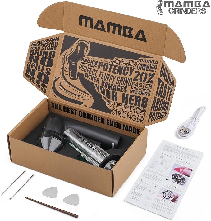 Mamba Grinders Electric Spice Grinder for the Kitchen. Easy to Use USB Rechargeable Grinder, 2g Black