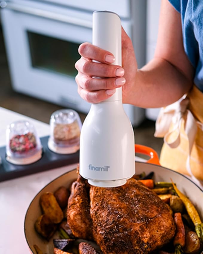 FinaMill Classic Battery Spice Mill ??Battery Operated Salt and Pepper Grinder Set, Includes 2 Interchangeable Spice Pods, Adjustable Coarseness, Ceramic Grinder, LED Light, Kitchen Gifts for Women