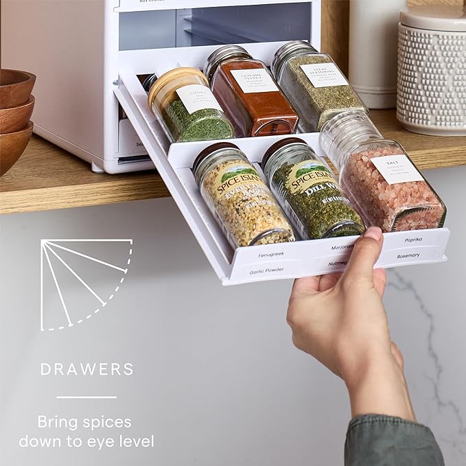 YouCopia SpiceStack Adjustable Spice Rack Organizer, Pull-Down 18-Bottle Seasonings and Spices Holder for Kitchen Cabinet and Pantry Organization with 104 Included Labels