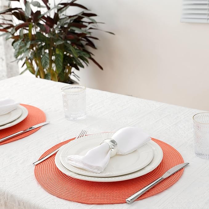 HODJOY Round Placemats Set of 6, Table Mats for Dining Table, Washable Woven Non-Slip Placemats for Halloween, 15 inch, Orange
