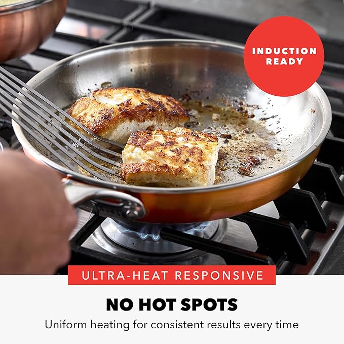 GreenPan x Bobby Flay 8 Piece Copper Clad Pots & Pans, Induction Ready Cookware, Measurement Markings, Stainless Steel Base & Interior, Oven Safe to 500?F