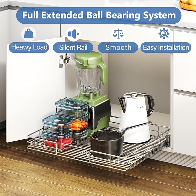 ROOMTEC Pull Out Cabinet Organizer, Cabinet Pull Out Shelves 28쩍" W x 21쩍" D, Heavy Duty Cabinet Drawers Slide Out Kitchen Cabinet Organizers Storage Shelf