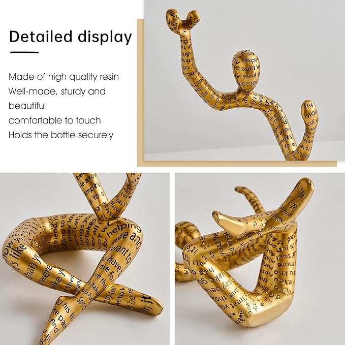 XINXUAN Abstract Wine Bottle Holder Home Decor, Resin Hollow-Out Design Decorative Wine Rack (Letter - Gold)