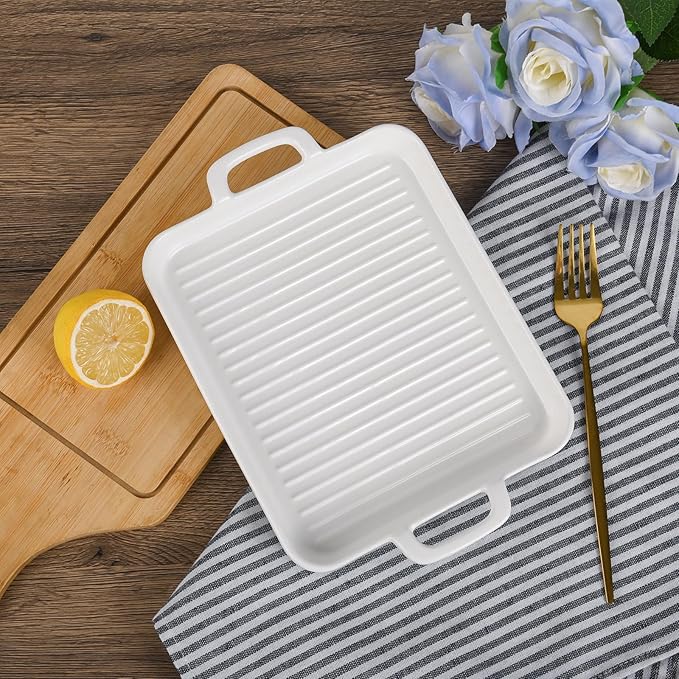 Bacon Cooker for Microwave Oven,Ceramic Microwave Bacon Tray,White Bacon Cooker Meat Rack for Oven, Square Baking Tray,Multi-Functional Microwave bacon Cooker,Microwave-Safe