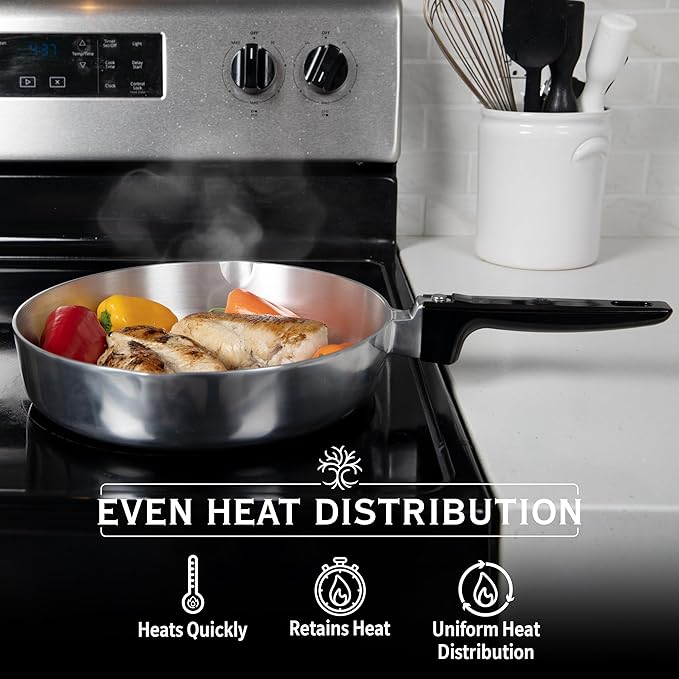 Cast Aluminum Saut챕 Pan with Lid 10 inch - Oven Safe Deep Frying Pan with Lid, Two Side Spouts and Ergonomic Stay-Cool Handle for Comfortable Grip and Pouring (3 Quart)
