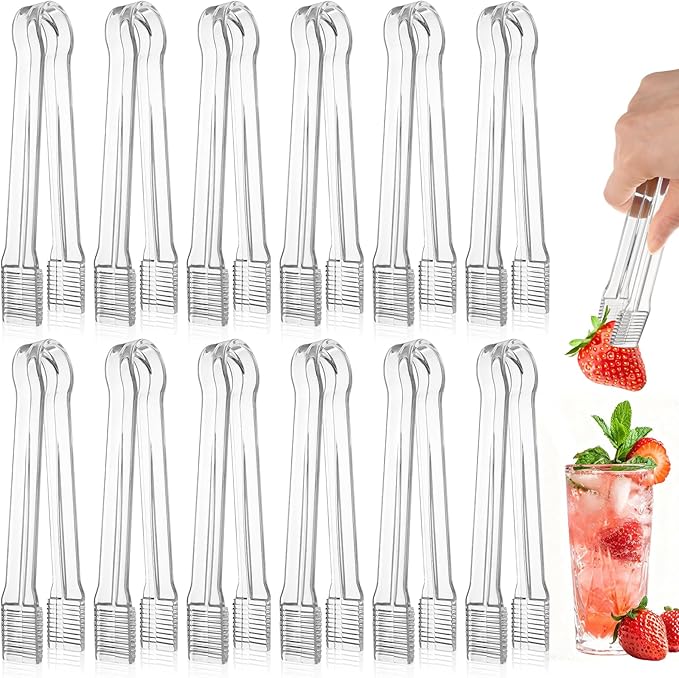 12 PCS Plastic Serving Tongs, 6.3 Inches Clear Disposable Tongs Kitchen Small Serving Utensil Tongs for Party Ice atering Buffet Bakery Salad