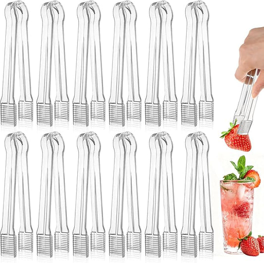 12 PCS Plastic Serving Tongs, 6.3 Inches Clear Disposable Tongs Kitchen Small Serving Utensil Tongs for Party Ice atering Buffet Bakery Salad