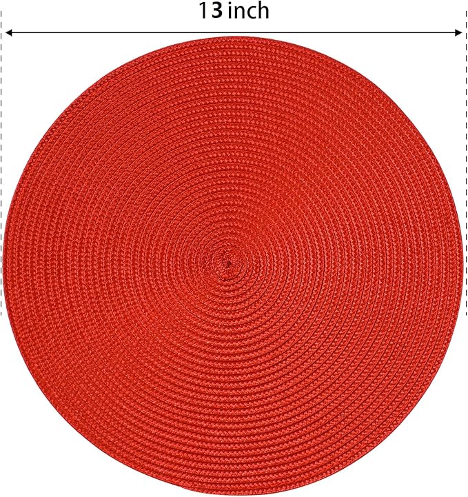 FunWheat Round Braided Placemats Set of 6 Place Mats for Dining Tables Woven Washable Non-Slip Table mats Small 13 inch(S Red, 6pcs)