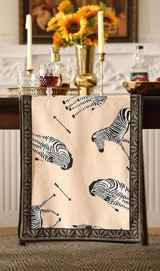 patdrea Designer Elegant Wild Animals Velvet Table Runner, Beige Brown with Zebra Texture Pattern Table Mat, Decoration for Kitchen Dining Coffee Table Cabinet Banquet Thanksgiving,12"*71"