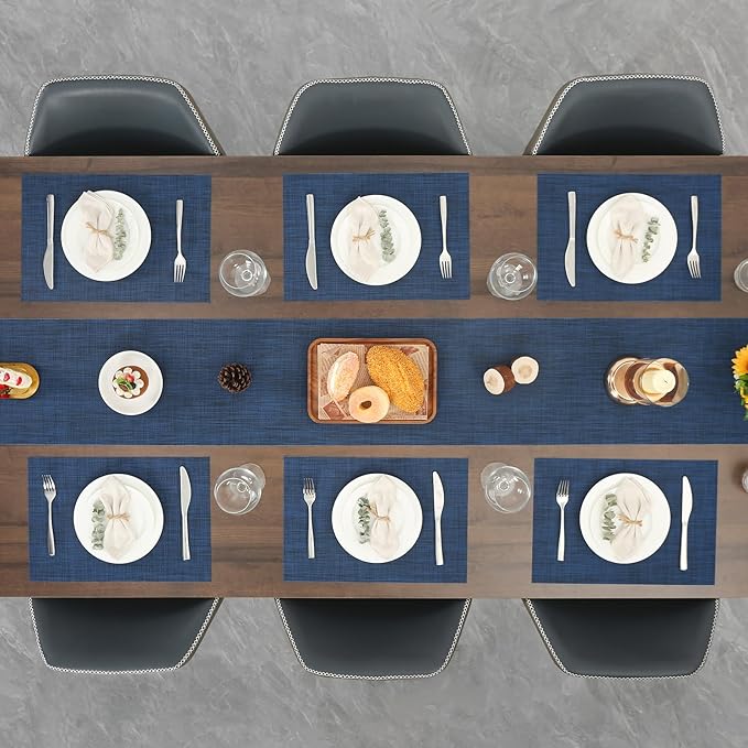 Myir JUN Table Runner, Vinyl Table Runner Indoor 55 Inch Long Arbitrarily Cropped Runner for Table Heatproof for Home Party (Dark Blue, 15 x 55 inch)
