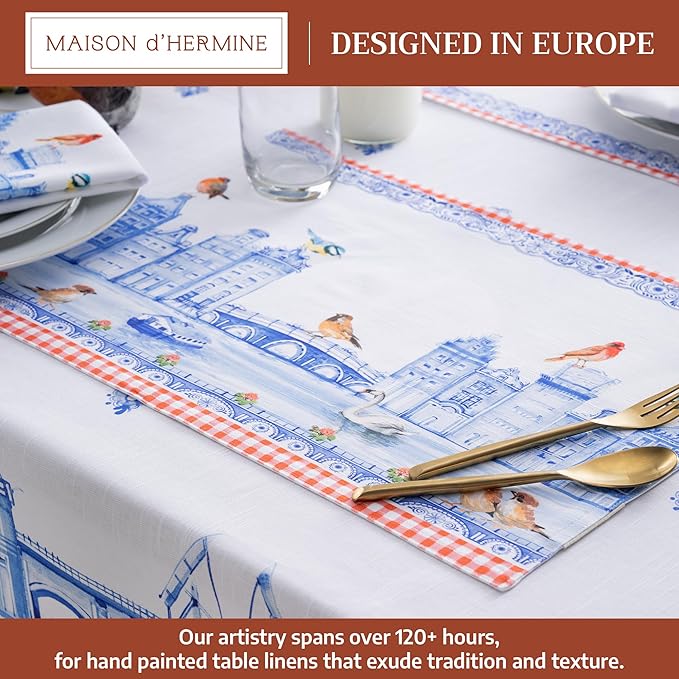 Maison d' Hermine Placemats Set of 2 100% Cotton Washable Cloth Place Mats, Reusable Table Mats for Kitchen Dining Decoration, Party, Wedding, Restaurant Spring/Summer (Amsterdam Canals, 13" x 19")