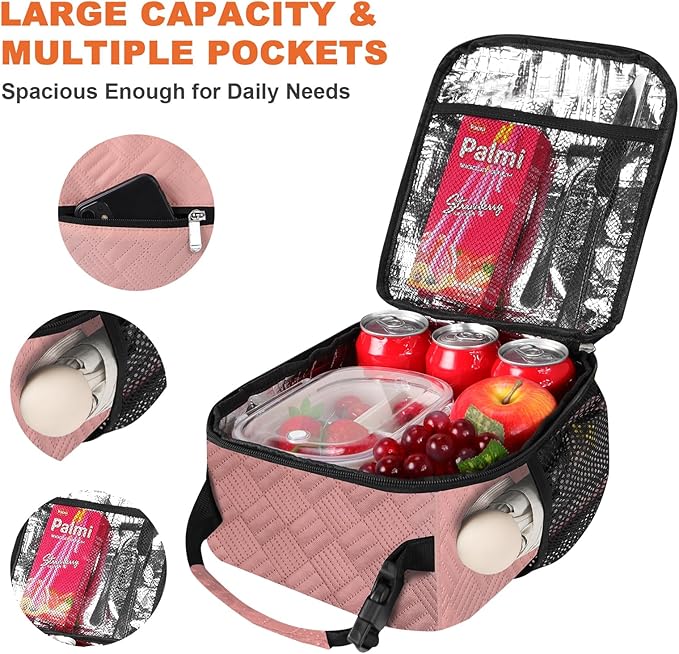 esouler Lunch Box for Men Women Adults Small Insulated lunch Tote Bag for Work Picnic Beach- Freezable Cooler Bag portable Lunch box (Pink)