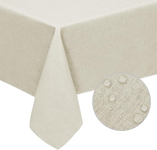 Easy-Going Faux Linen Waterproof Spill-Proof Tablecloth Stain Resistant Rectangle Table Cloth Wrinkle Free Decorative Fabric for Kitchen, Dining, Party, Weddings, Restaurants (52x70 in, Beige)