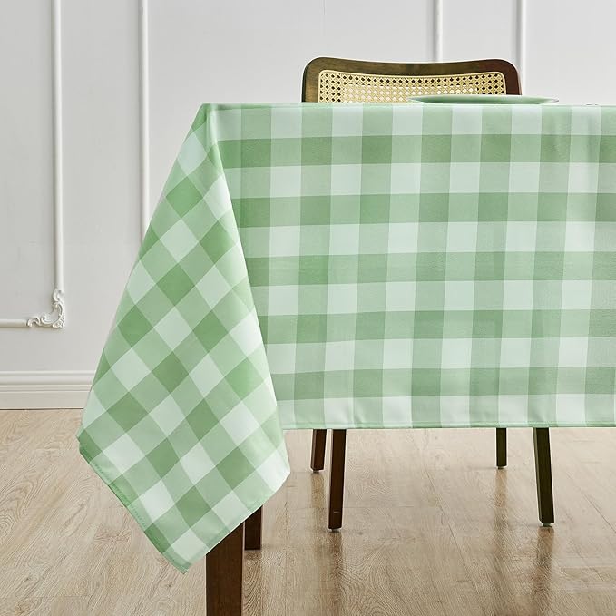 BALCONY & FALCON Gingham Table Cloth Rectangle ??Machine Washable Wrinkle-Free Buffalo Checkered Tablecloth for 6ft 8ft Tables, Outdoor Picnic, Party, Kitchen Dining Decor (Green White, 55x95 Inch)