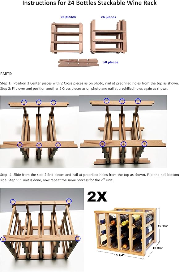 sfDisplay.com,LLC. 24 Bottle Modular Stackable Wine Rack Stack As Many Sets Together (1 Set = 24 Bottle Capacity)