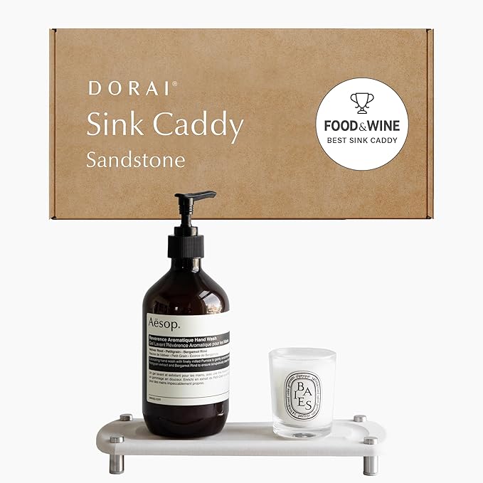 Dorai Home Sink Caddy ??Water-Absorbing Stone Tray for Sink, Stainless Steel Feet, Fast-Drying, Sandstone