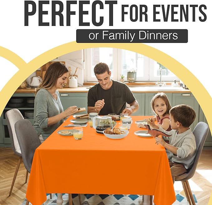 Exquisite 66% Thicker Premium Plastic Table Cloth Rectangle Table Cover 0.5 Mil 24 Pack Orange Table Cloth 54 Inch x 108 Inch Disposable Tablecloth Won't Tear Easily Like Cheap Thin Brands
