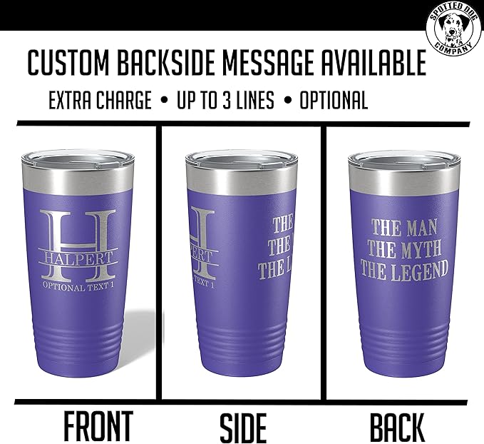 Personalized 20oz (17 Colors) Powder Coated Insulated Stainless Steel Tumbler with Lid, Custom Etched, Customized Engraved Gift Idea for Women Men Her Him, Halpert Monogram Initial Name (Purple)