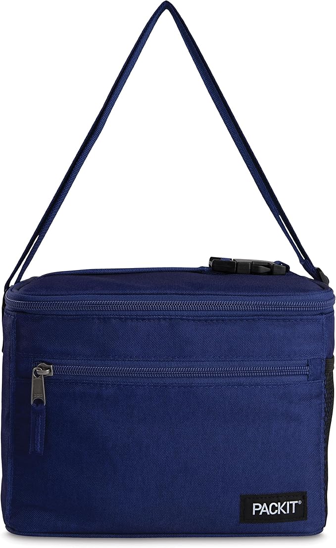 PackIt짰 Freezable Essential Cooler, True Blue, Built with EcoFreeze짰 Technology, Fully Freezable, Collapsible, Reusable, With Adjustable Crossbody Strap, Top Clip Handle, Designed for Fresh Office