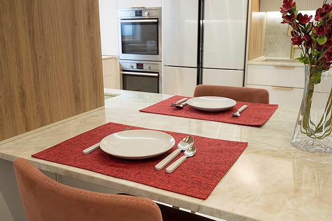 HOMEYNICE Placemat Set-Washable Place Mats for Parties, Elegant Table Mats for Kitchen Table, Set of 4 Dining Table Placemats, Heat-Resistant Cloth Placemats for Indoor and Outdoor,13x19 Red Bordeaux